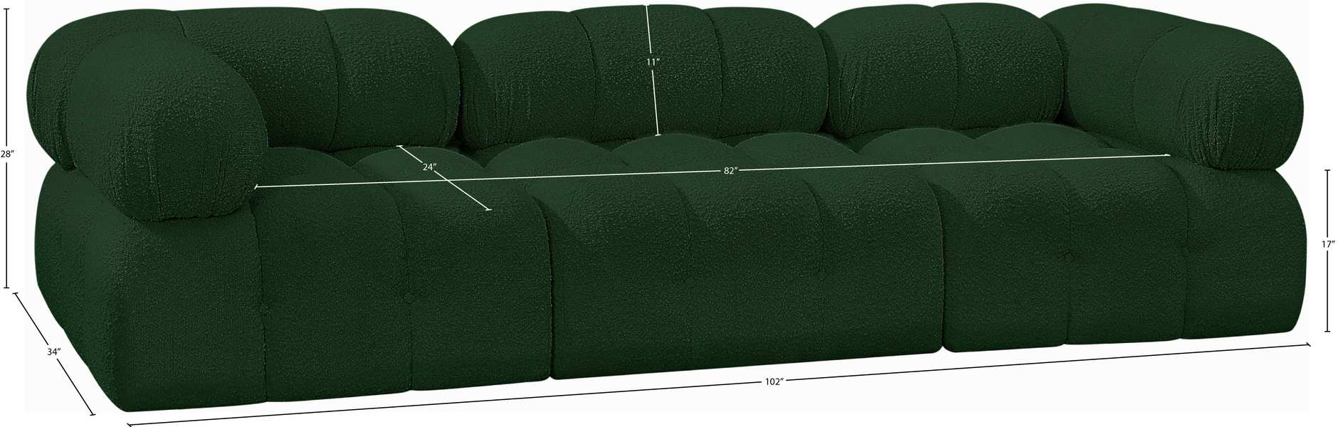 Meridian Furniture - Ames 102" Green Boucle Fabric Upholstered 3pc. Sofa - 611Green-S102A - GreatFurnitureDeal