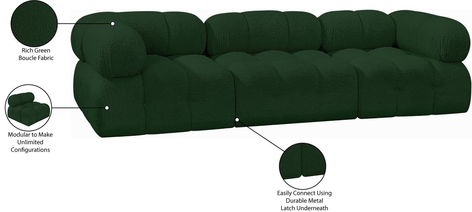Meridian Furniture - Ames 102" Green Boucle Fabric Upholstered 3pc. Sofa - 611Green-S102A - GreatFurnitureDeal