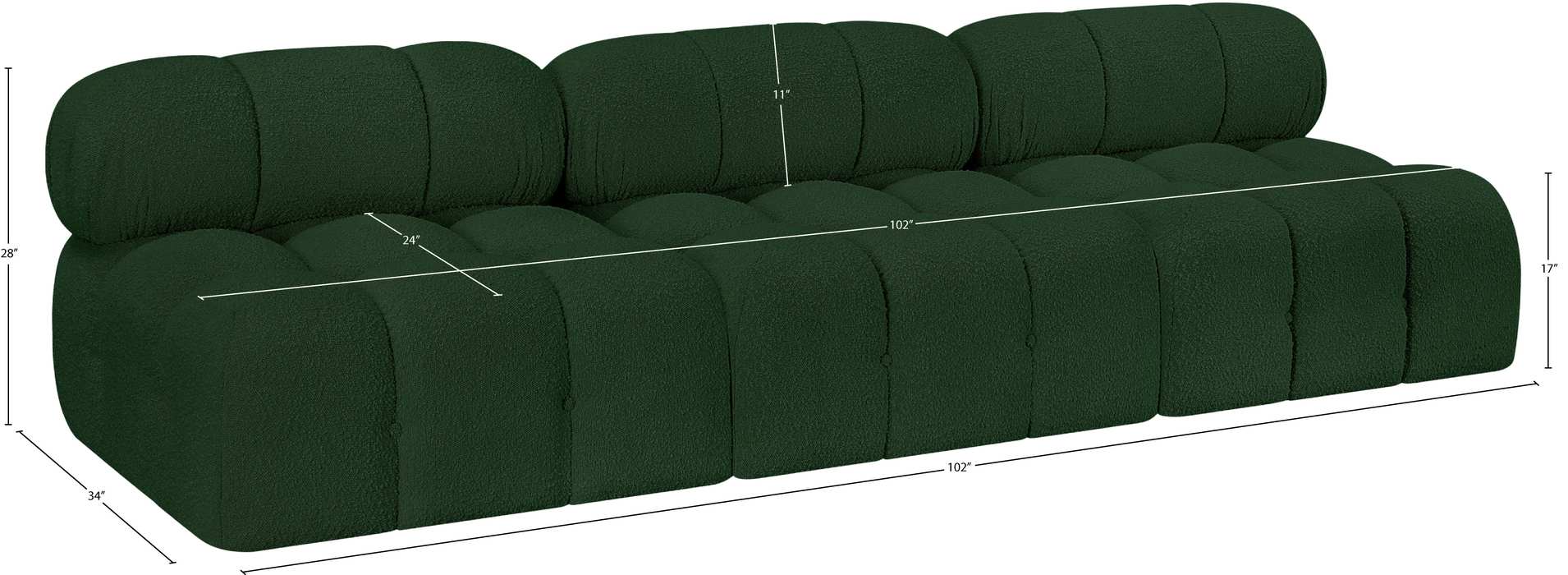 Meridian Furniture - Ames 102" Green Boucle Fabric Upholstered 3pc. Armless Sofa - 611Green-S102B - GreatFurnitureDeal