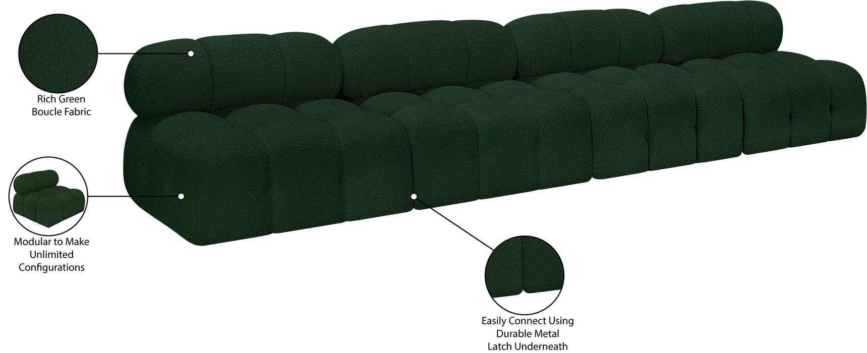 Meridian Furniture - Ames 136" Green Boucle Fabric Upholstered 4pc. Armless Sofa - 611Green-S136B - GreatFurnitureDeal