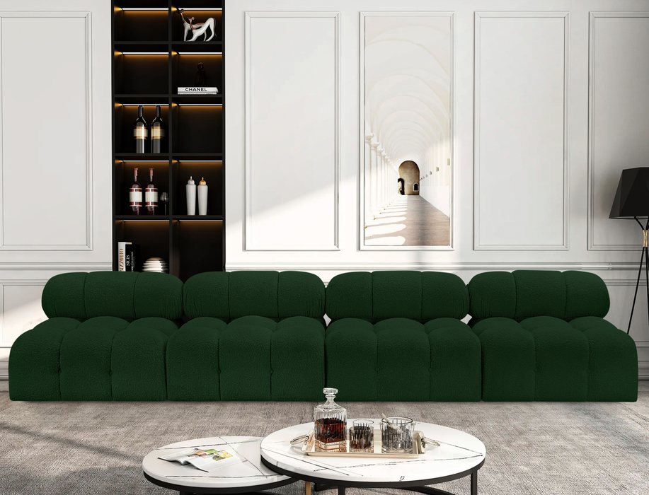 Meridian Furniture - Ames 136" Green Boucle Fabric Upholstered 4pc. Armless Sofa - 611Green-S136B - GreatFurnitureDeal