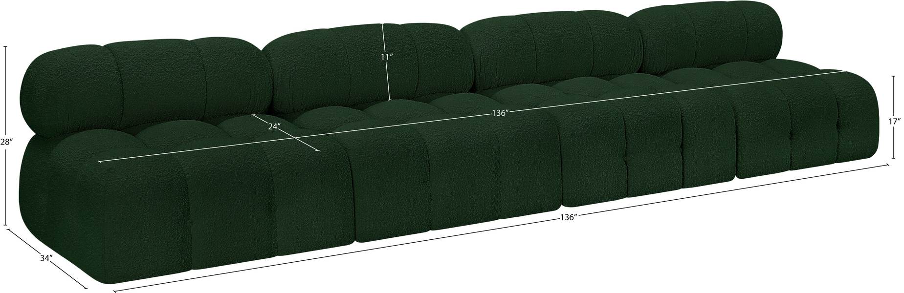 Meridian Furniture - Ames 136" Green Boucle Fabric Upholstered 4pc. Armless Sofa - 611Green-S136B - GreatFurnitureDeal