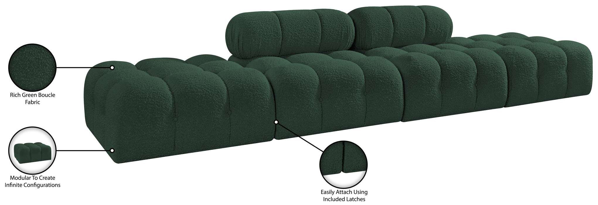 Meridian Furniture - Ames 136" Green Boucle Fabric Upholstered 4pc. Sofa - 611Green-S136C - GreatFurnitureDeal