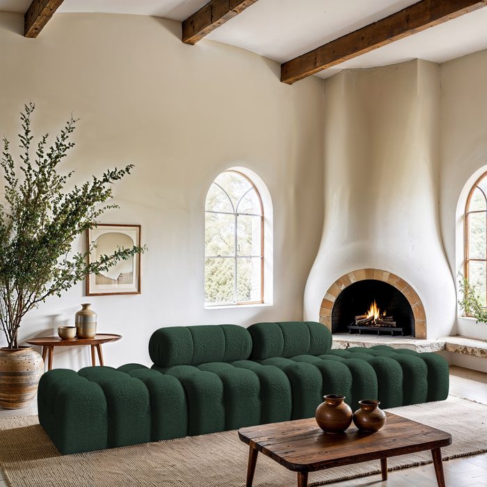 Meridian Furniture - Ames 136" Green Boucle Fabric Upholstered 4pc. Sofa - 611Green-S136C - GreatFurnitureDeal