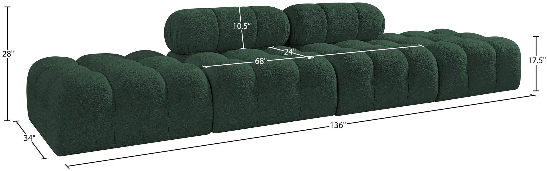 Meridian Furniture - Ames 136" Green Boucle Fabric Upholstered 4pc. Sofa - 611Green-S136C - GreatFurnitureDeal