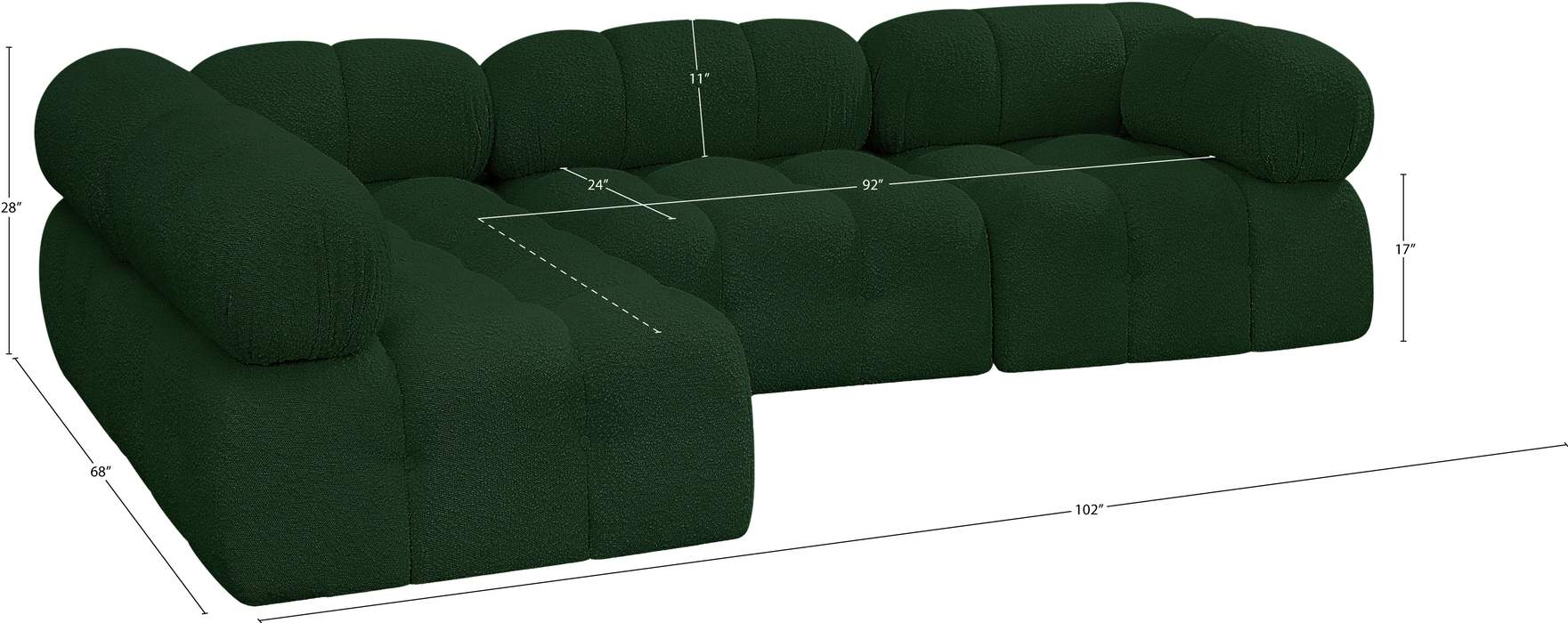 Meridian Furniture - Ames 102" Green Boucle Fabric Upholstered 4pc. Sectional - 611Green-Sec4A - GreatFurnitureDeal