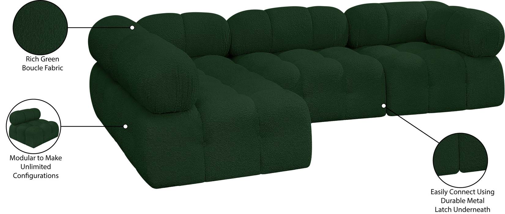 Meridian Furniture - Ames 102" Green Boucle Fabric Upholstered 4pc. Sectional - 611Green-Sec4A - GreatFurnitureDeal