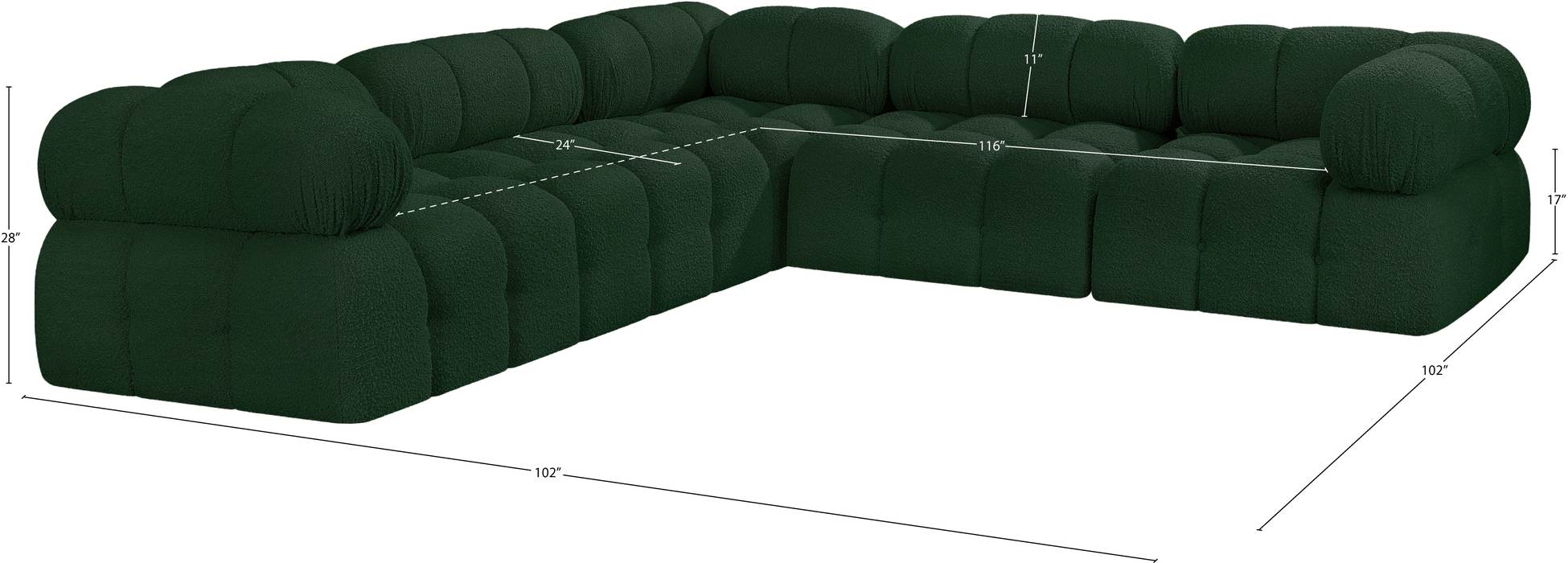 Meridian Furniture - Ames 102" Green Boucle Fabric Upholstered 5pc. Sectional - 611Green-Sec5D - GreatFurnitureDeal