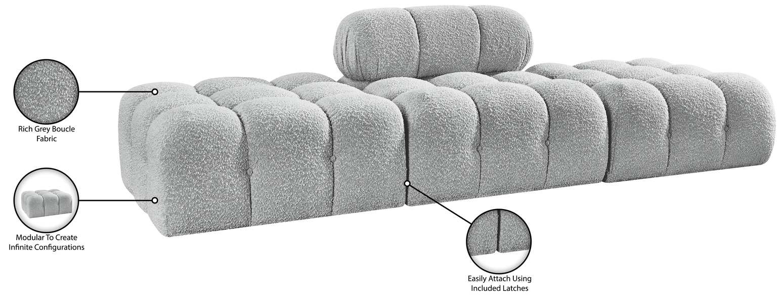 Meridian Furniture - Ames 102" Grey Boucle Fabric Upholstered 3pc. Sofa - 611Grey-S102C - GreatFurnitureDeal