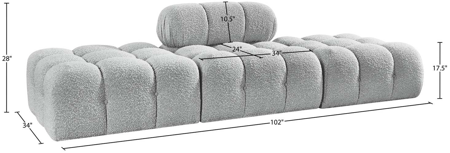 Meridian Furniture - Ames 102" Grey Boucle Fabric Upholstered 3pc. Sofa - 611Grey-S102C - GreatFurnitureDeal