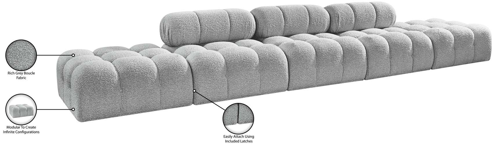 Meridian Furniture - Ames 170" Grey Boucle Fabric Upholstered 5pc. Sofa - 611Grey-S170A - GreatFurnitureDeal