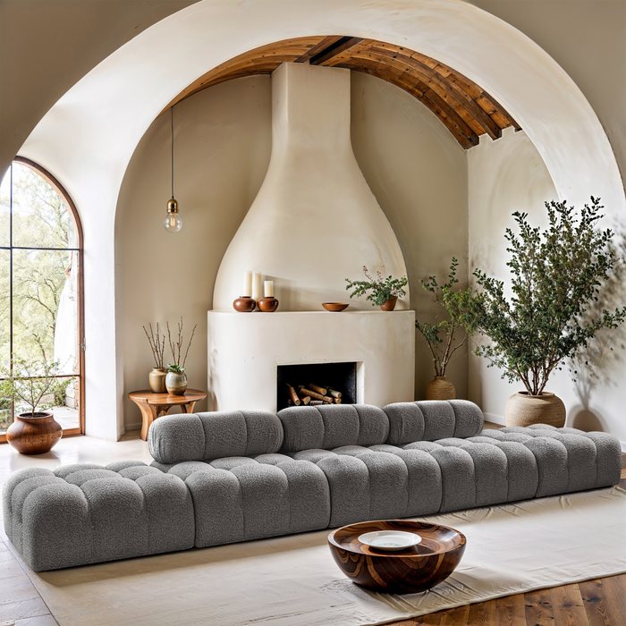 Meridian Furniture - Ames 170" Grey Boucle Fabric Upholstered 5pc. Sofa - 611Grey-S170A - GreatFurnitureDeal