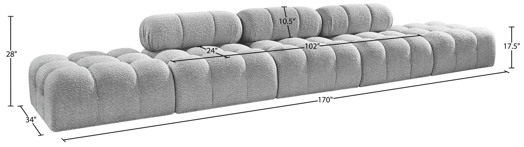 Meridian Furniture - Ames 170" Grey Boucle Fabric Upholstered 5pc. Sofa - 611Grey-S170A - GreatFurnitureDeal
