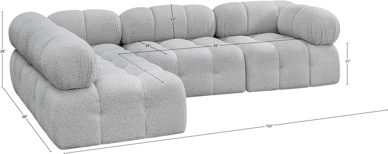 Meridian Furniture - Ames 102" Grey Boucle Fabric Upholstered 4pc. Sectional - 611Grey-Sec4A - GreatFurnitureDeal