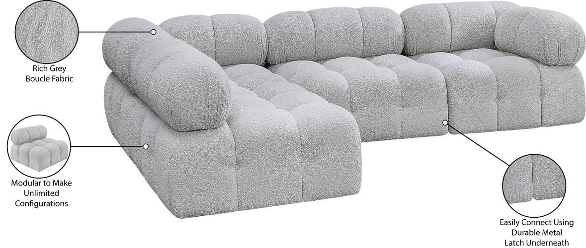 Meridian Furniture - Ames 102" Grey Boucle Fabric Upholstered 4pc. Sectional - 611Grey-Sec4A - GreatFurnitureDeal