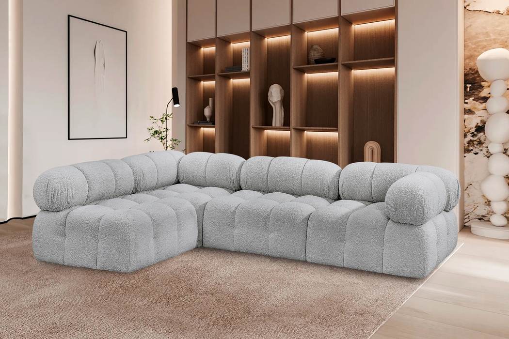 Meridian Furniture - Ames 102" Grey Boucle Fabric Upholstered 4pc. Sectional - 611Grey-Sec4A - GreatFurnitureDeal