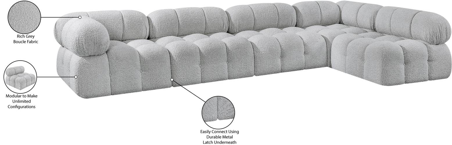 Meridian Furniture - Ames 136" Grey Boucle Fabric Upholstered 5pc. Sectional - 611Grey-Sec5A - GreatFurnitureDeal