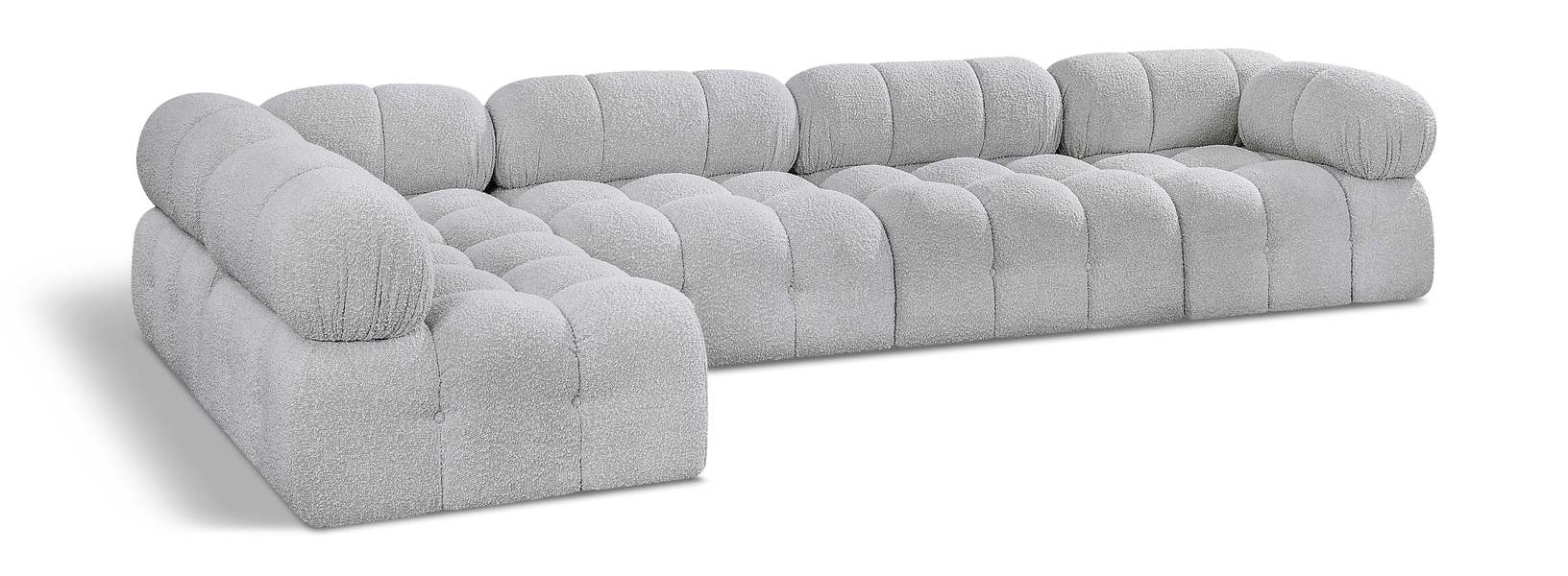 Meridian Furniture - Ames 136" Grey Boucle Fabric Upholstered 5pc. Sectional - 611Grey-Sec5A - GreatFurnitureDeal