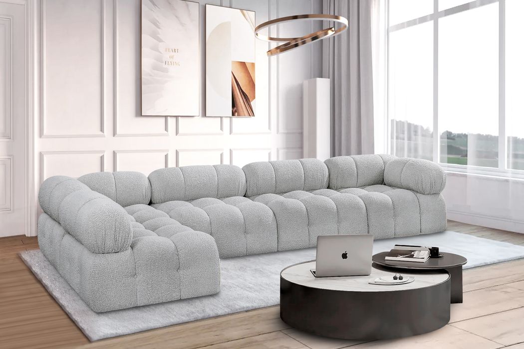 Meridian Furniture - Ames 136" Grey Boucle Fabric Upholstered 5pc. Sectional - 611Grey-Sec5A - GreatFurnitureDeal