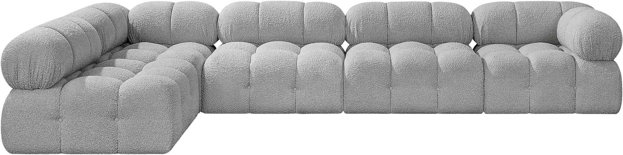 Meridian Furniture - Ames 136" Grey Boucle Fabric Upholstered 5pc. Sectional - 611Grey-Sec5A - GreatFurnitureDeal