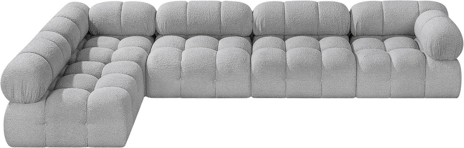 Meridian Furniture - Ames 136" Grey Boucle Fabric Upholstered 5pc. Sectional - 611Grey-Sec5A - GreatFurnitureDeal