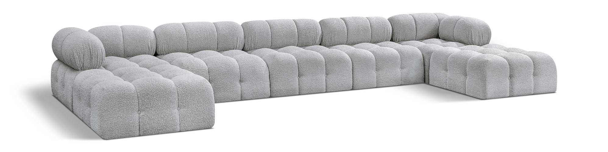 Meridian Furniture - Ames 170" Grey Boucle Fabric Upholstered 7pc. Sectional - 611Grey-Sec7B - GreatFurnitureDeal