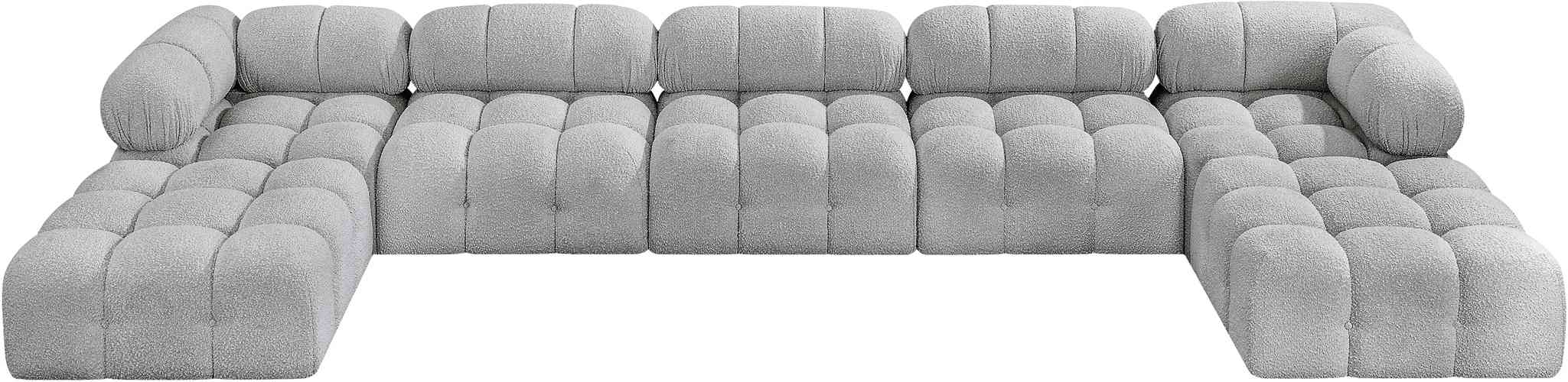 Meridian Furniture - Ames 170" Grey Boucle Fabric Upholstered 7pc. Sectional - 611Grey-Sec7B - GreatFurnitureDeal