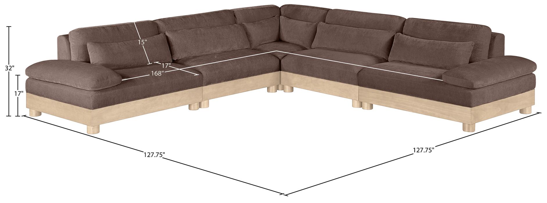Meridian Furniture - Turin 127.75" Brown Chenille Fabric Upholstered 5pc. Modular Sectional - 612Brown-Sec5B - GreatFurnitureDeal