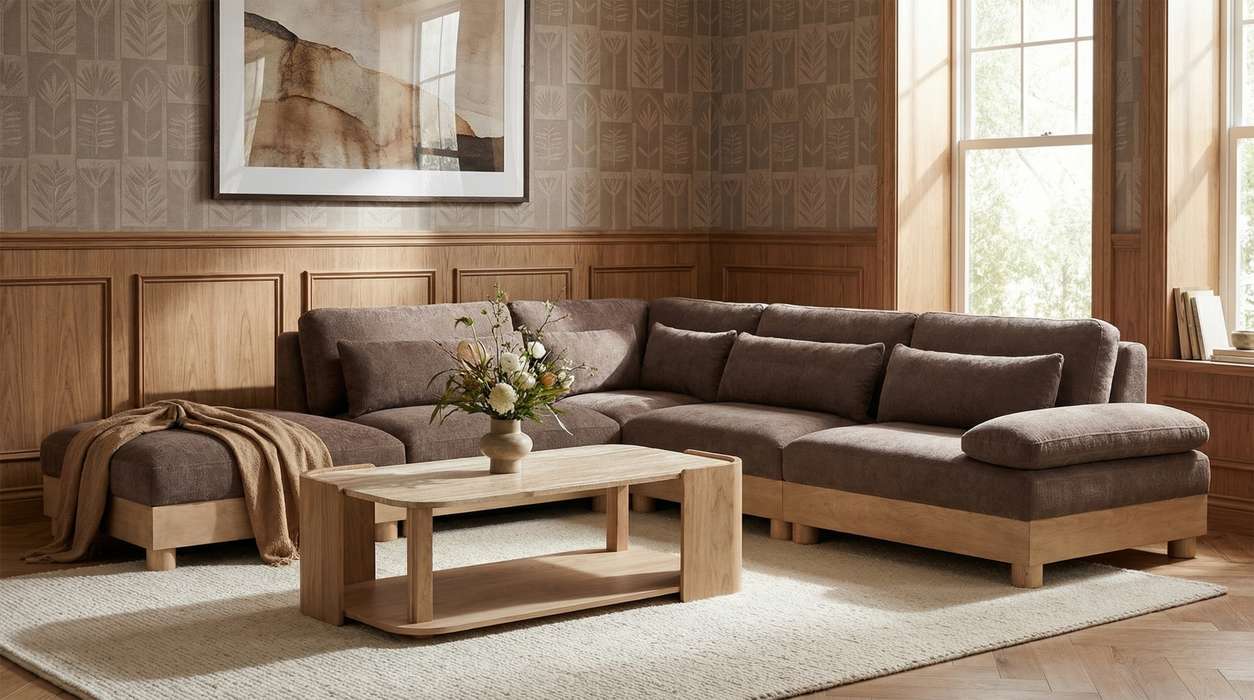 Meridian Furniture - Turin 127.75" Brown Chenille Fabric Upholstered 5pc. Modular Sectional - 612Brown-Sec5D - GreatFurnitureDeal