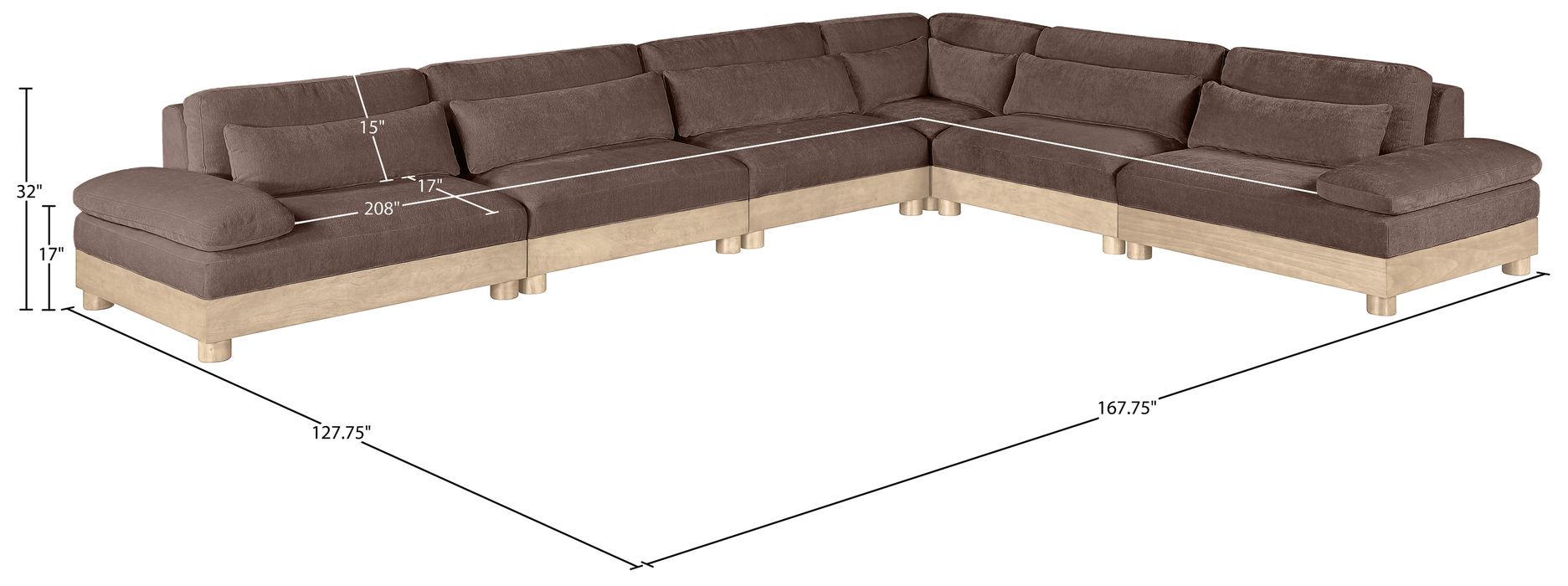 Meridian Furniture - Turin 167.75" Brown Chenille Fabric Upholstered 6pc. Modular Sectional - 612Brown-Sec6A - GreatFurnitureDeal
