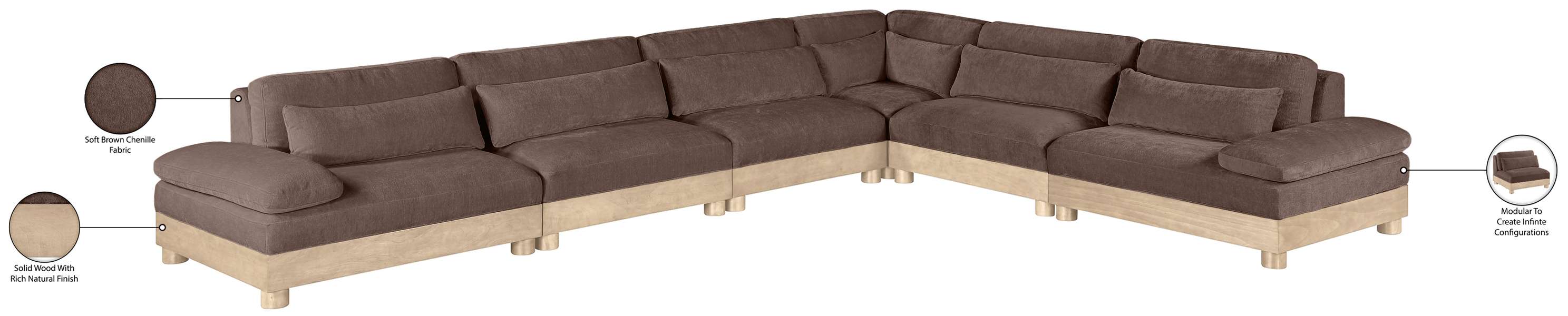 Meridian Furniture - Turin 167.75" Brown Chenille Fabric Upholstered 6pc. Modular Sectional - 612Brown-Sec6A - GreatFurnitureDeal