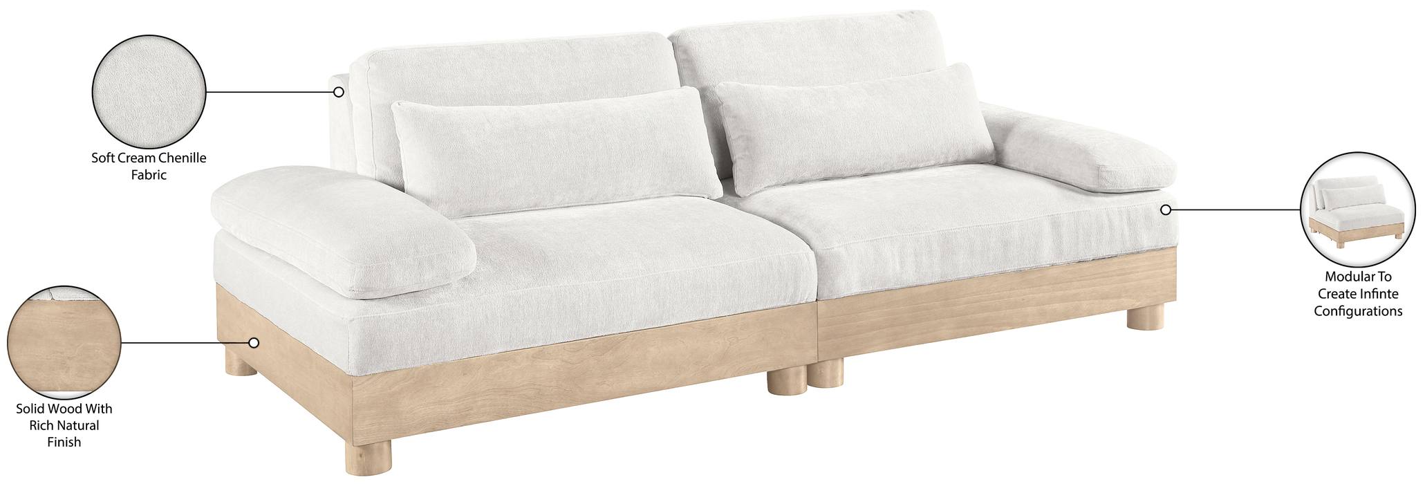 Meridian Furniture - Turin 95.5" Cream Chenille Fabric Upholstered 2pc. Modular Sofa - 612Cream-S2A - GreatFurnitureDeal