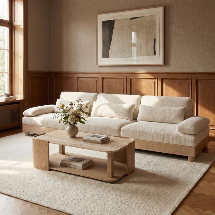Meridian Furniture - Turin 135.5" Cream Chenille Fabric Upholstered 3pc. Modular Sofa - 612Cream-S3A - GreatFurnitureDeal