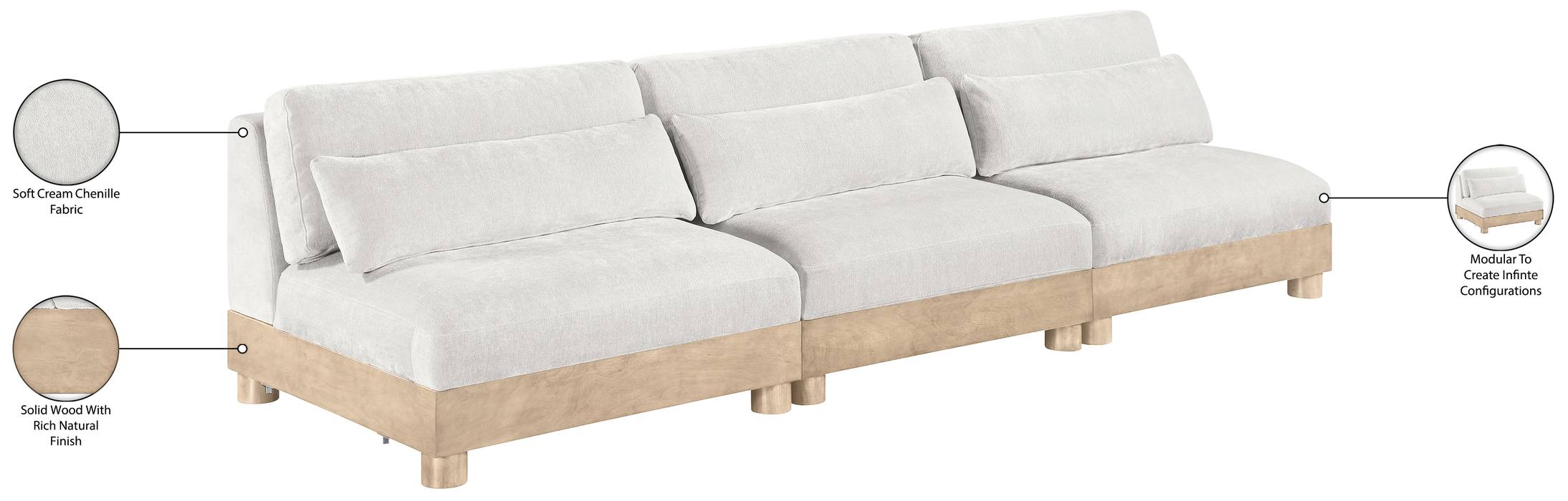Meridian Furniture - Turin 120" Cream Chenille Fabric Upholstered 3pc. Modular Sofa - 612Cream-S3B - GreatFurnitureDeal