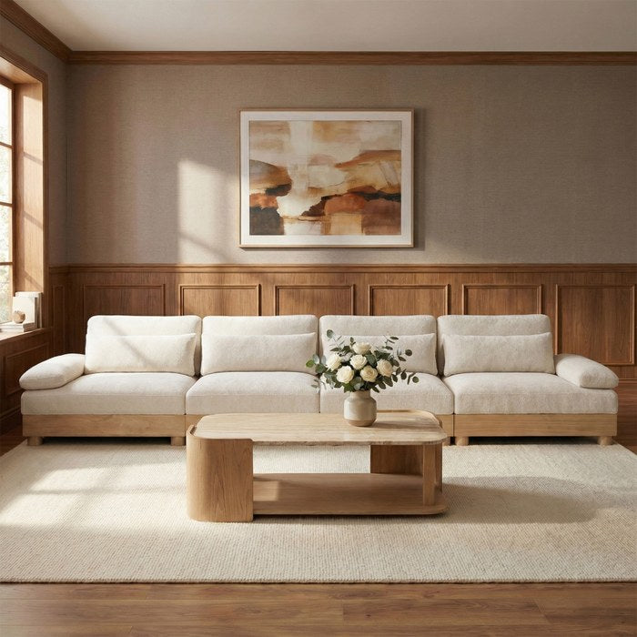 Meridian Furniture - Turin 175.5" Cream Chenille Fabric Upholstered 4pc. Modular Sofa - 612Cream-S4A - GreatFurnitureDeal
