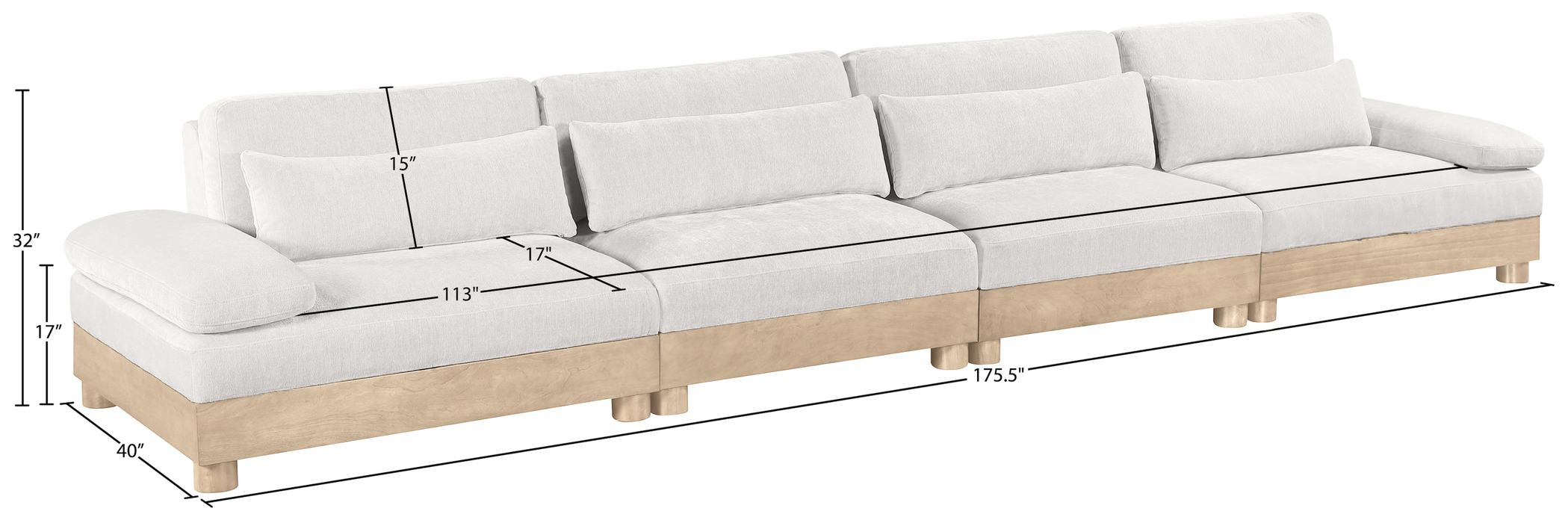 Meridian Furniture - Turin 175.5" Cream Chenille Fabric Upholstered 4pc. Modular Sofa - 612Cream-S4A - GreatFurnitureDeal