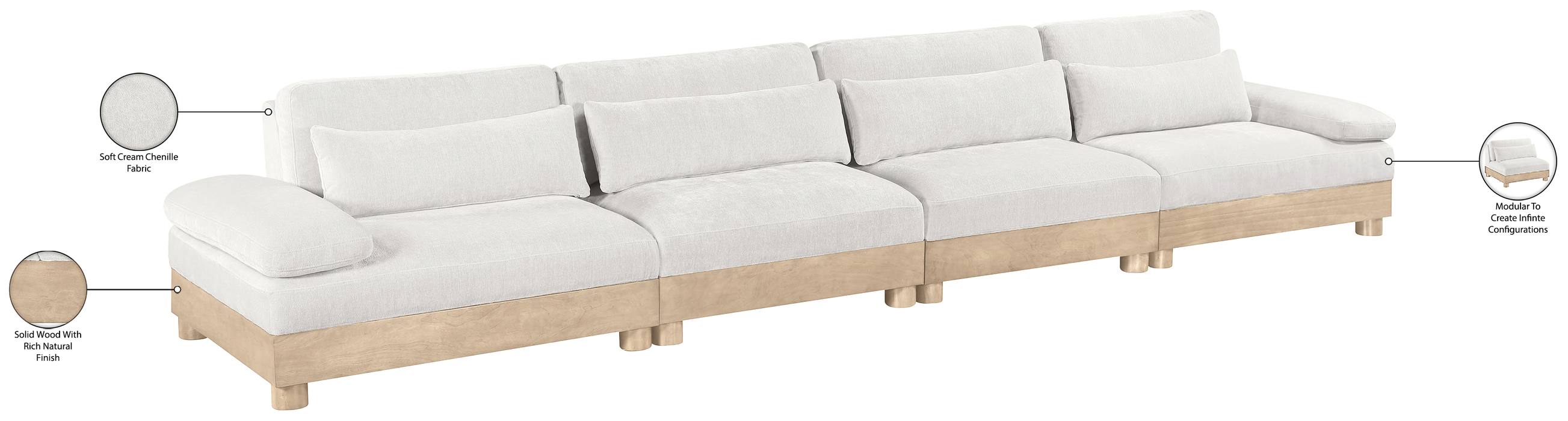 Meridian Furniture - Turin 175.5" Cream Chenille Fabric Upholstered 4pc. Modular Sofa - 612Cream-S4A - GreatFurnitureDeal