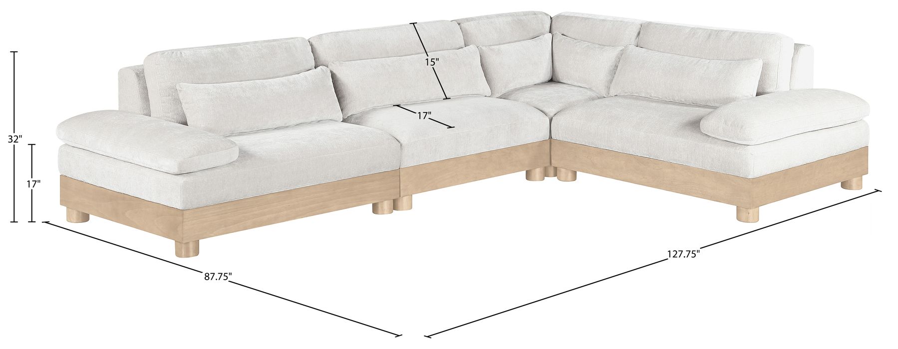 Meridian Furniture - Turin 127.75" Cream Chenille Fabric Upholstered 4pc. Modular Sectional - 612Cream-Sec4A - GreatFurnitureDeal