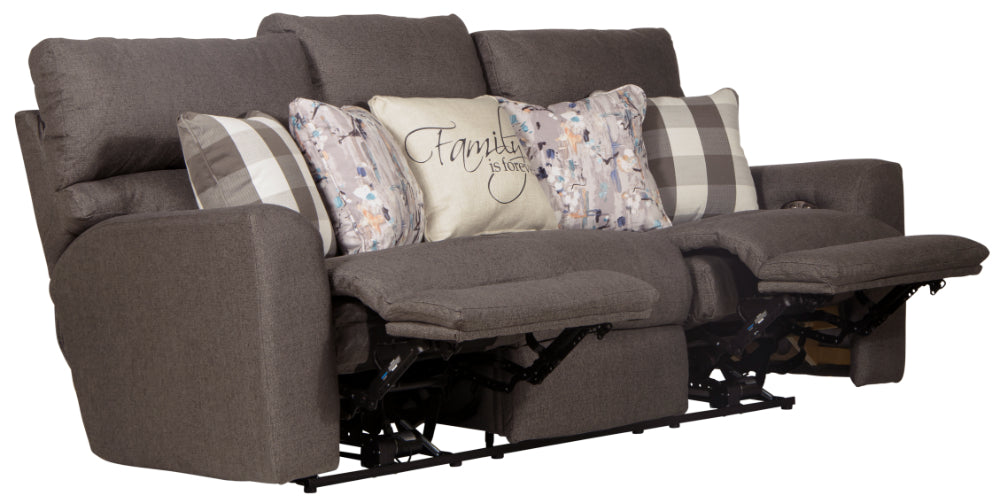 Catnapper - Searsport Power Headrest Reclining Sofa in Metal/Charcoal - 61801-METAL - GreatFurnitureDeal