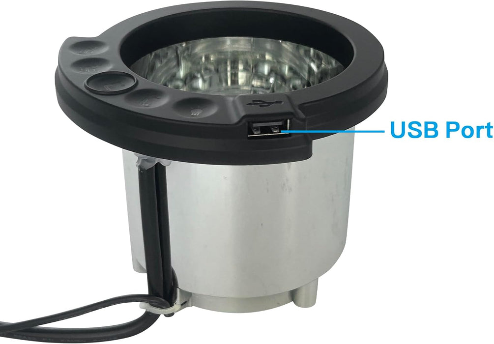 Black Dimple 5-Button Replacement Theater Cup Holder with USB and Lights - ICH R2ULBL 02 - GreatFurnitureDeal