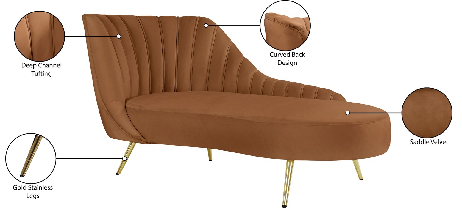 Meridian Furniture - Margo Saddle Velvet Upholstered Chaise Lounge - 622Saddle-Chaise - GreatFurnitureDeal