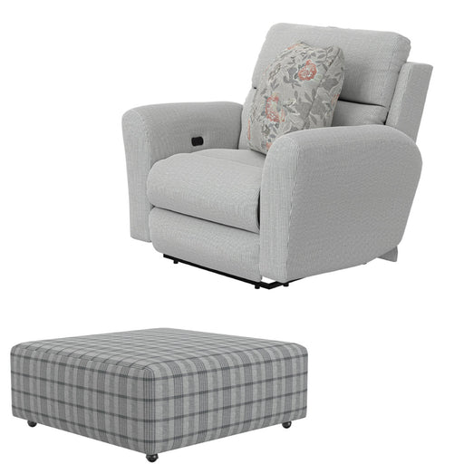 Catnapper - Chappy Power Lay Flat Recliner with Cocktail Ottoman in Pebble - 623207-23212-PEBBLE - GreatFurnitureDeal