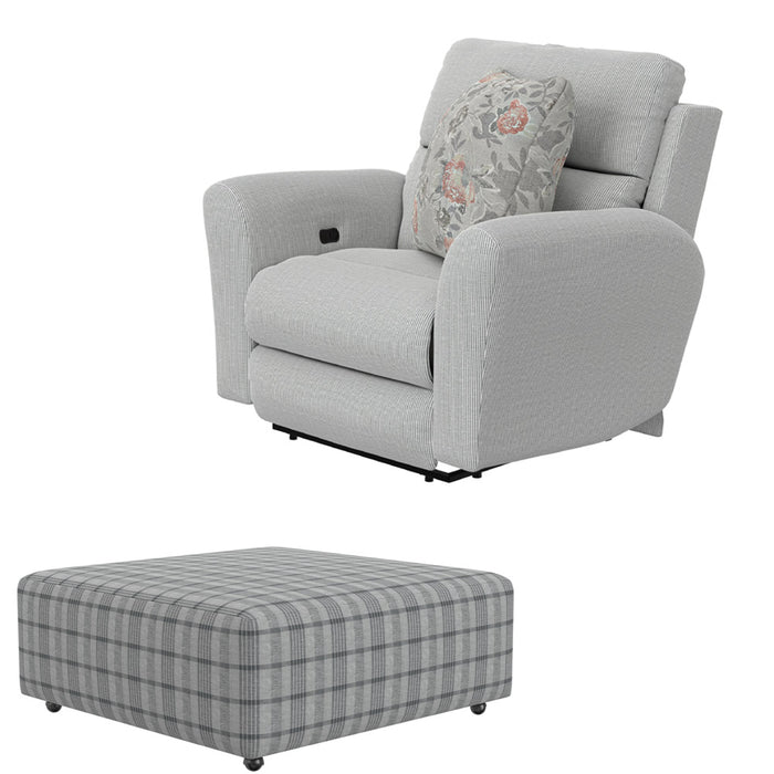 Catnapper - Chappy Power Lay Flat Recliner with Cocktail Ottoman in Pebble - 623207-23212-PEBBLE - GreatFurnitureDeal