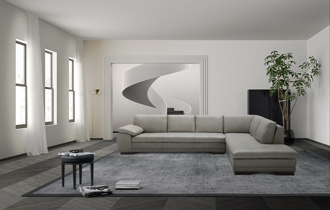 J&M Furniture - 625 Italian Leather RHF Sectional Sofa with Ottoman in Grey - 17544311312859-RHF-OT