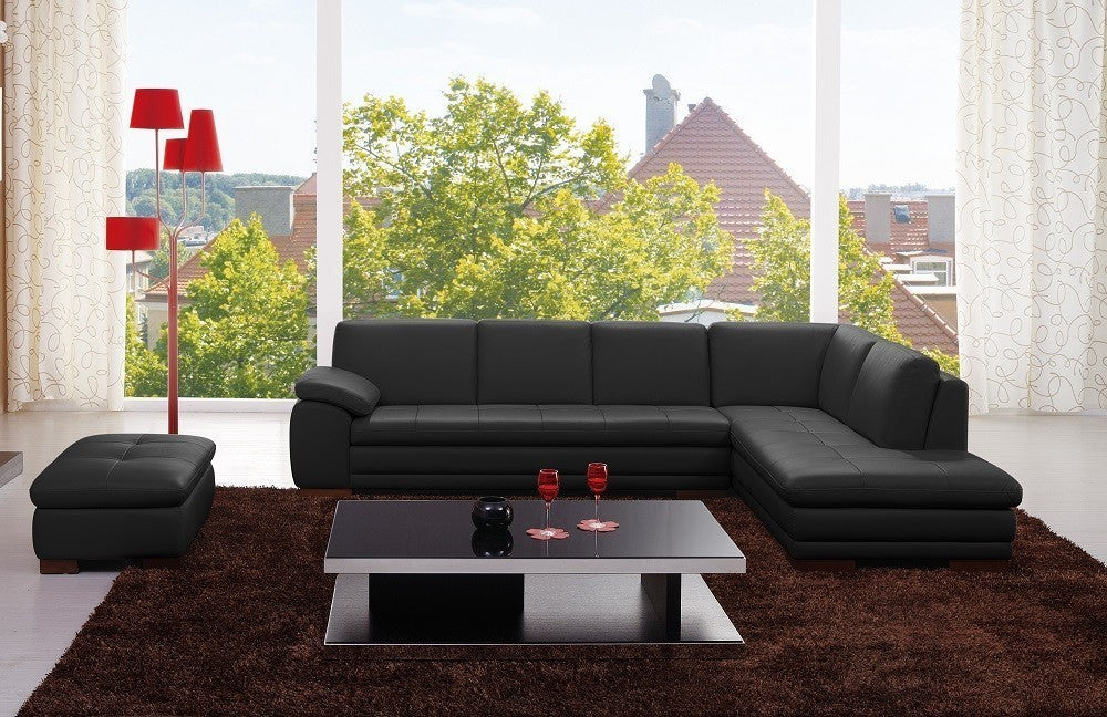 J&M Furniture - 625 Italian Leather RHF Sectional Sofa with Ottoman in Black - 175443113312423-RHF-OT - GreatFurnitureDeal