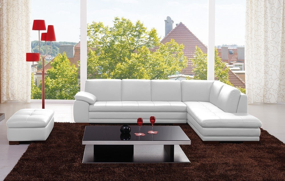 J&M Furniture - 625 Italian Leather RHF Sectional Sofa with Ottoman in White - 175443113331-RHF-OT