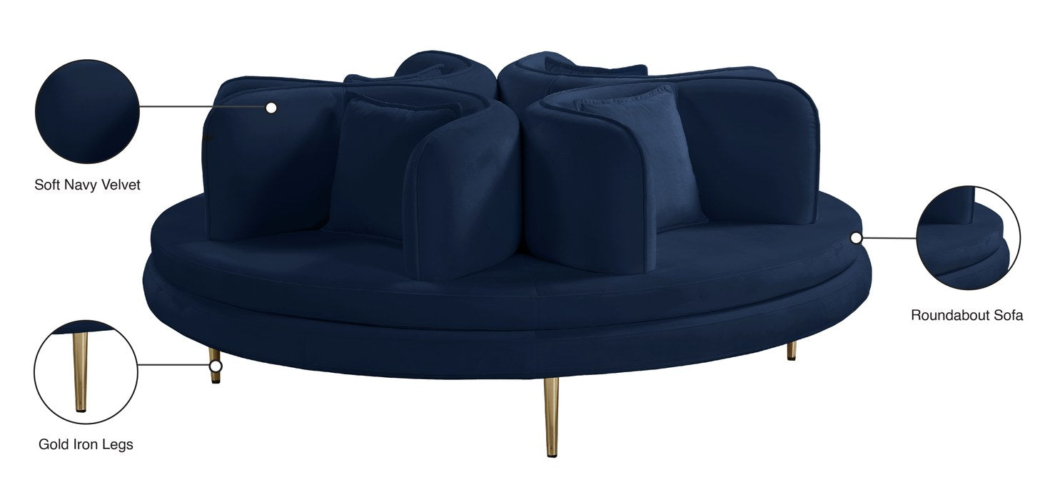 Meridian Furniture - Circlet Navy Velvet Upholstered Roundabout Sofa - 627Navy - GreatFurnitureDeal