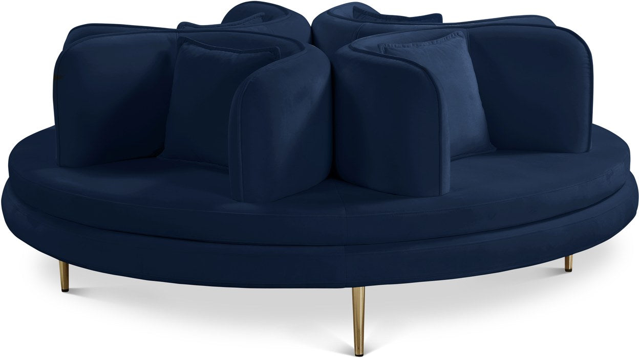 Meridian Furniture - Circlet Navy Velvet Upholstered Roundabout Sofa - 627Navy - GreatFurnitureDeal