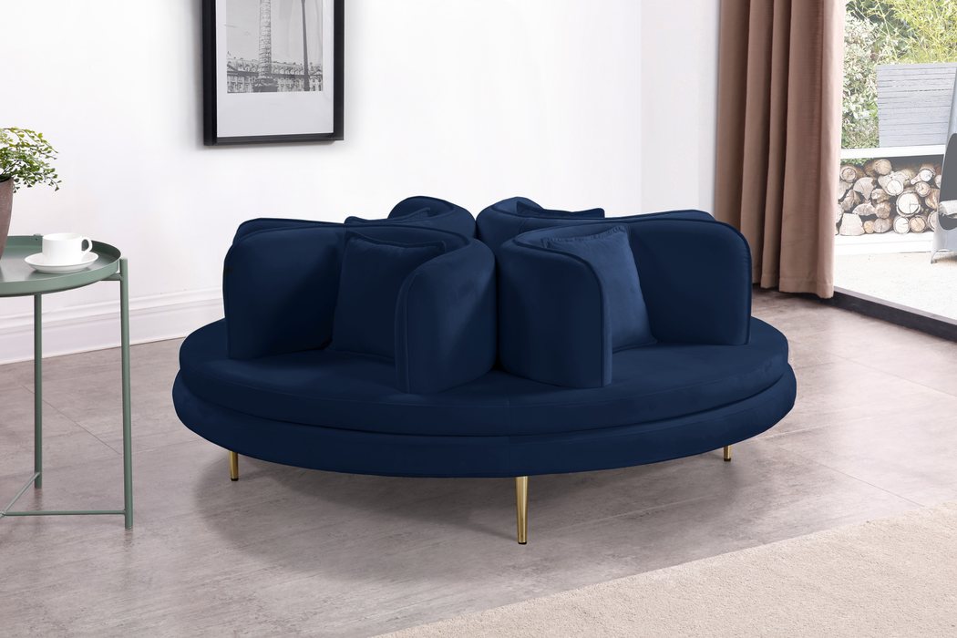 Meridian Furniture - Circlet Navy Velvet Upholstered Roundabout Sofa - 627Navy - GreatFurnitureDeal