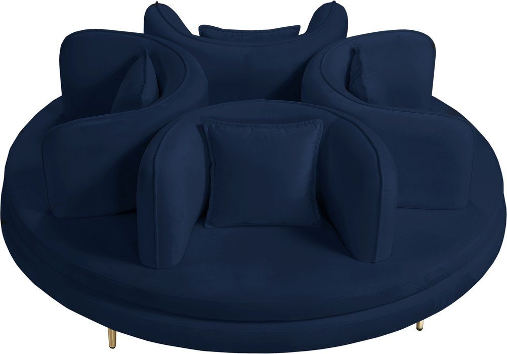Meridian Furniture - Circlet Navy Velvet Upholstered Roundabout Sofa - 627Navy - GreatFurnitureDeal